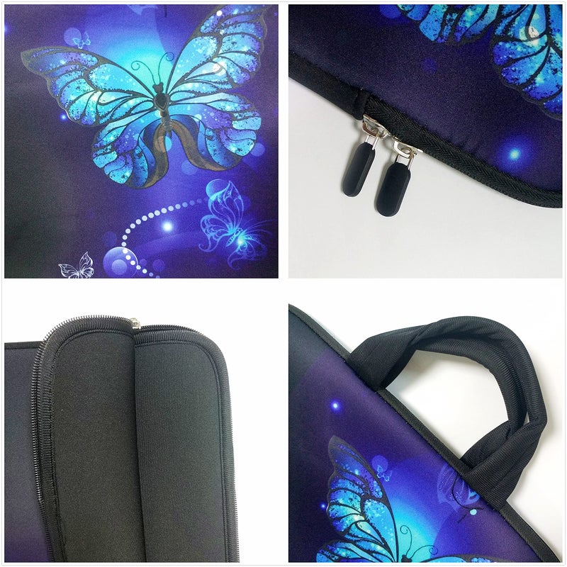 Baocool 11 11.6 12 12.1 12.5 inch Laptop Carrying Bag Chromebook Case Notebook Ultrabook Bag Tablet Cover Neoprene Sleeve for Apple MacBook Air Samsung Google Acer HP DELL Lenovo Asus (Blue Butterfly) - Image 3